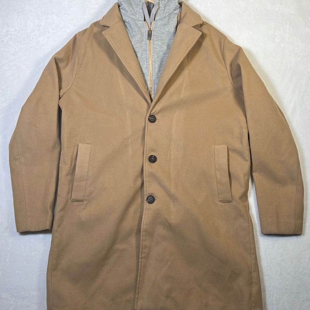 Fashion Nova tan‎ over coat with hoodie - Men Medium
